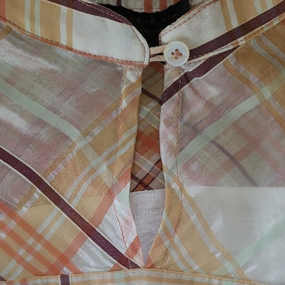 Anthro Current Air Polly Ruffled Plaid Peasant Blouse - Size L - Picture 8 of 10